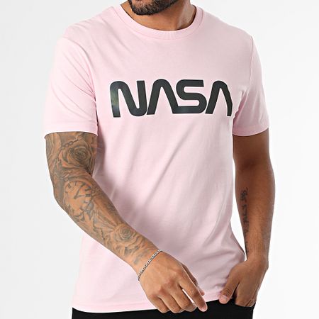 NASA - Maglietta Worm Logo Nero Arcobaleno Rosa Chiaro