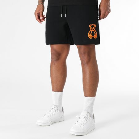 Teddy Yacht Club - Ensemble Tee Shirt Et Short Jogging Fat Outline Noir Orange