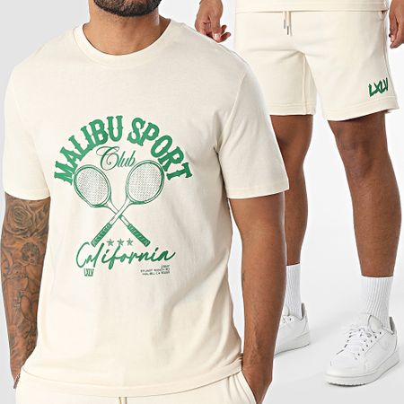 Luxury Lovers - Malibu Sport Club Set di maglietta e pantaloncini da jogging verde beige