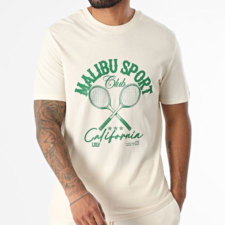 Luxury Lovers - Malibu Sport Club Set di maglietta e pantaloncini da jogging verde beige