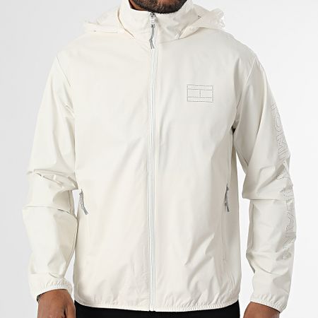 Tommy Jeans - Felpa a vento con cappuccio e zip con logo traforato 1680 Beige chiaro