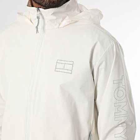 Tommy Jeans - Felpa a vento con cappuccio e zip con logo traforato 1680 Beige chiaro
