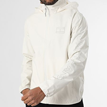 Tommy Jeans - Felpa a vento con cappuccio e zip con logo traforato 1680 Beige chiaro