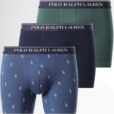 Polo Ralph Lauren - Set di 3 boxer verde scuro e blu