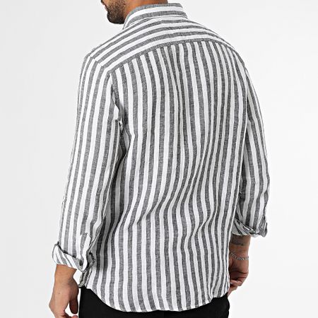 Tommy Hilfiger - Camicia in lino a maniche lunghe dal taglio regolare Camicia in lino a strisce del Bengala 9456 bianco nero