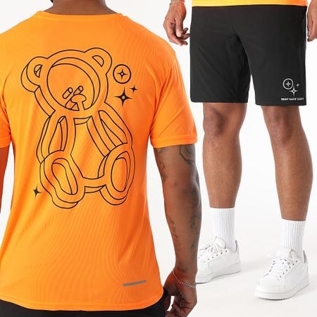 Teddy Yacht Club - Set maglia e pantaloncini da jogging Action Nero Arancione Fluo