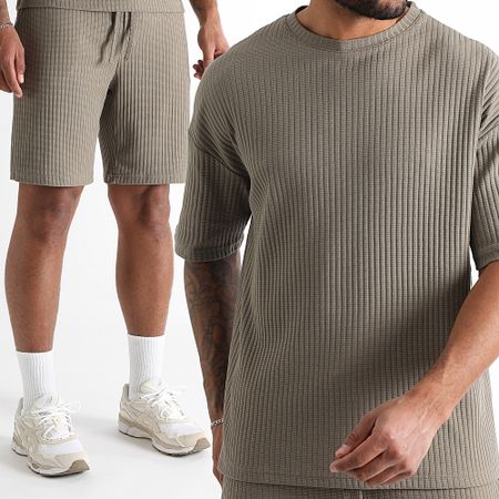 LBO - Set di maglietta grande oversize e pantaloncini testurizzati 3780 3804 marrone