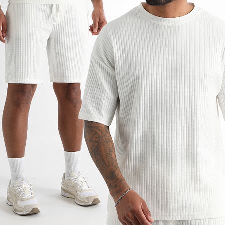 LBO - Set di maglietta grande oversize e pantaloncini testurizzati 3835 3836 Bianco
